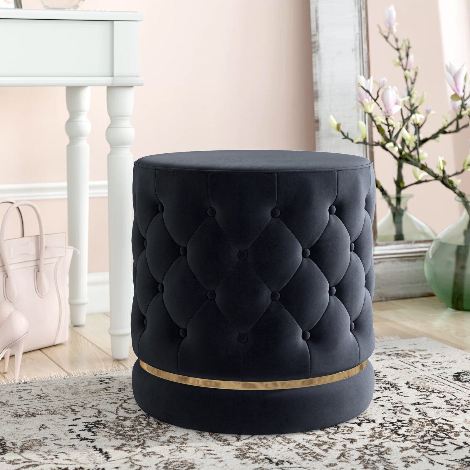 Elegant Drum Shaped Vanity Stool