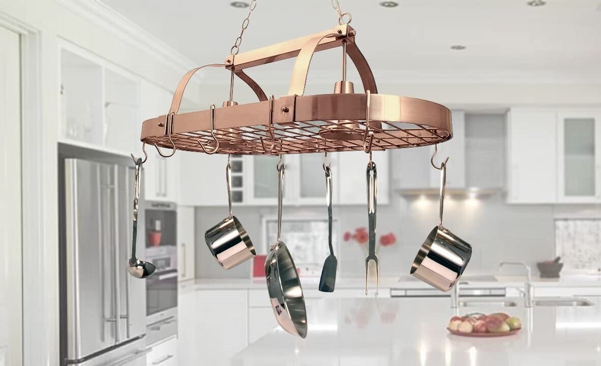 Elegant Metal Pot Rack with Lights