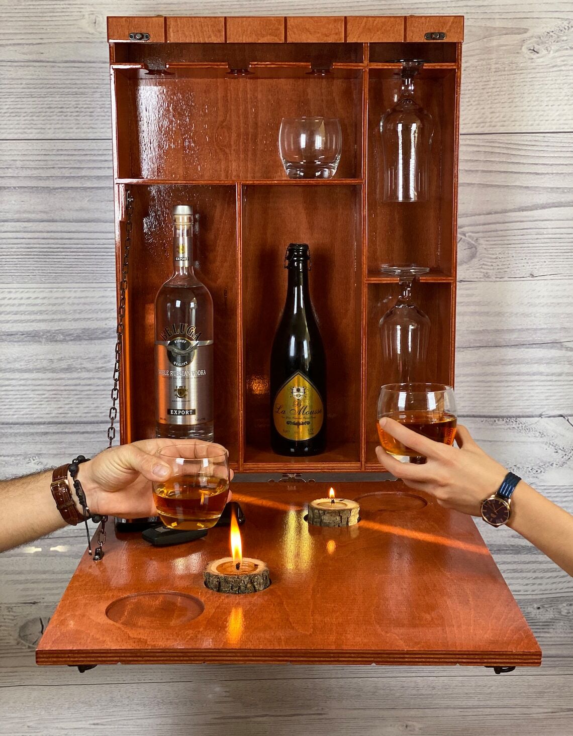 Elegant wall bar made of solid wood