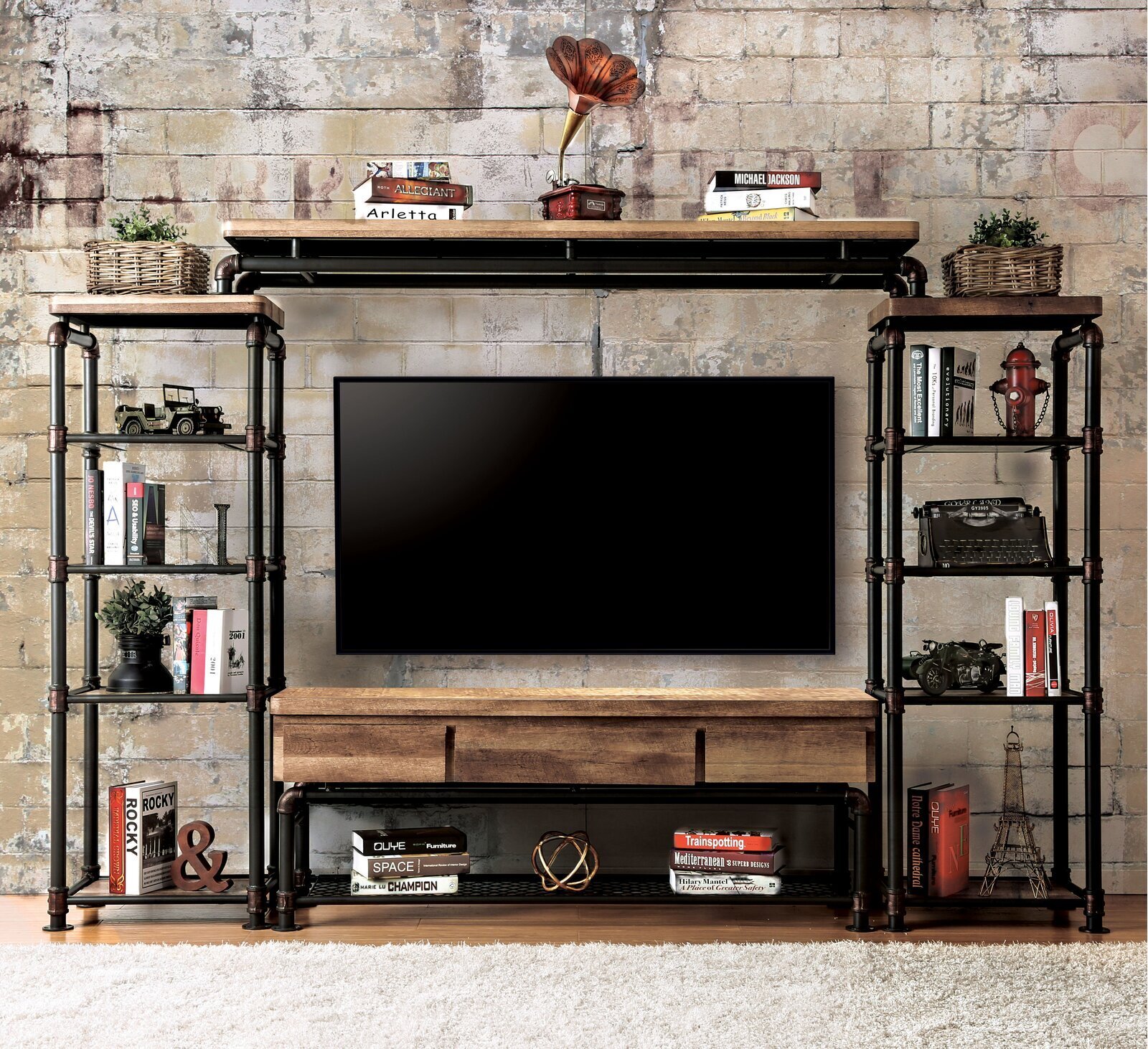Entertainment Wall Unit with Pipe Design