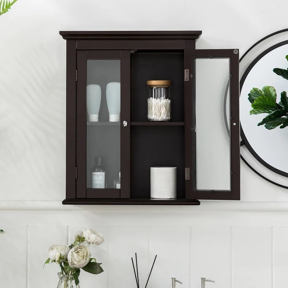 Espresso Glass Wall Cabinet