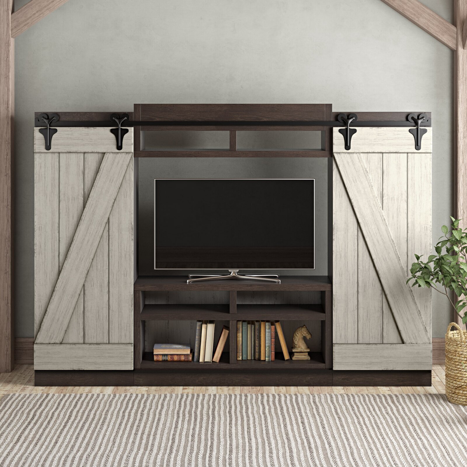 Extra large Entertainment Wall Unit with Large Sliding Doors