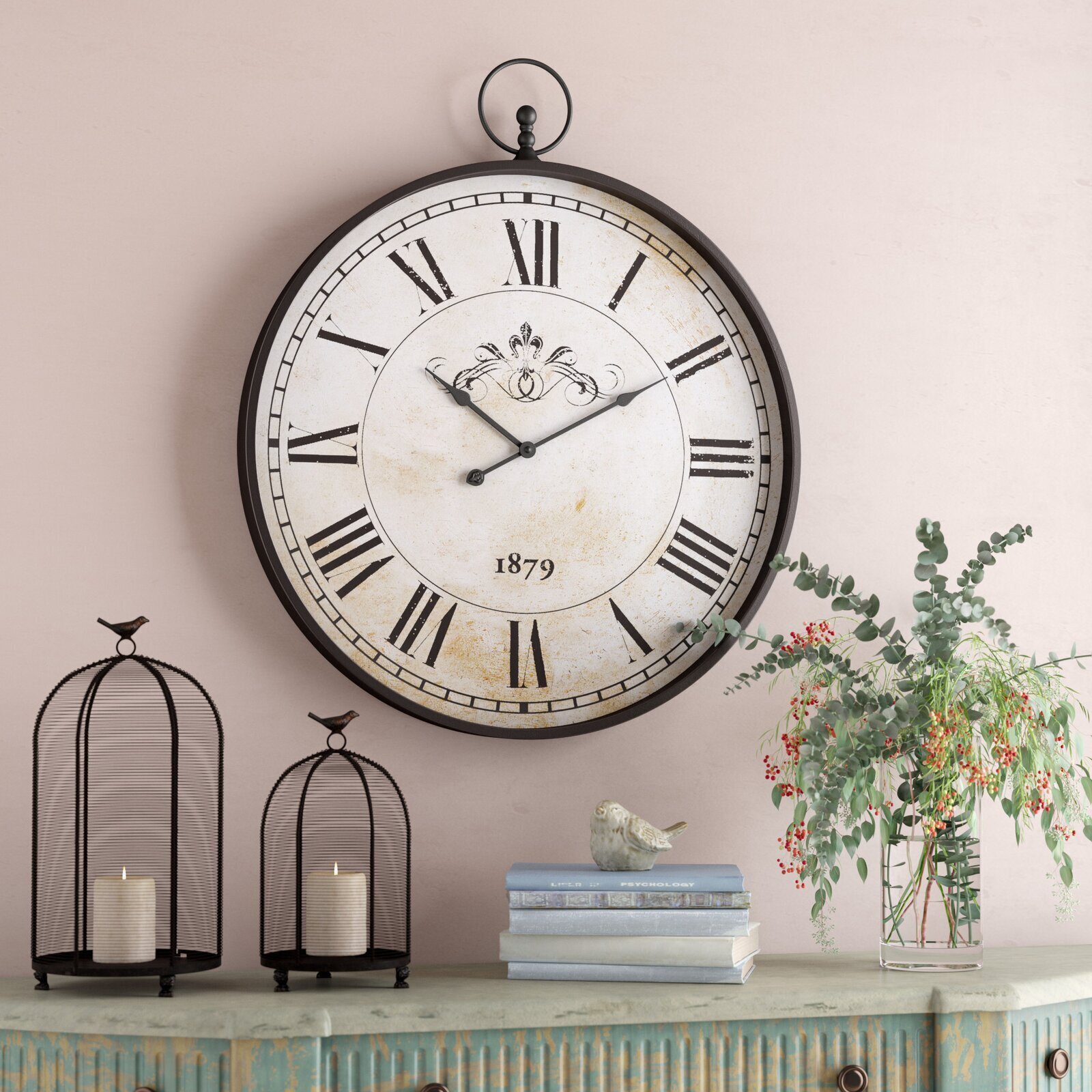 Extra large vintage wall clock with shabby chic vibes