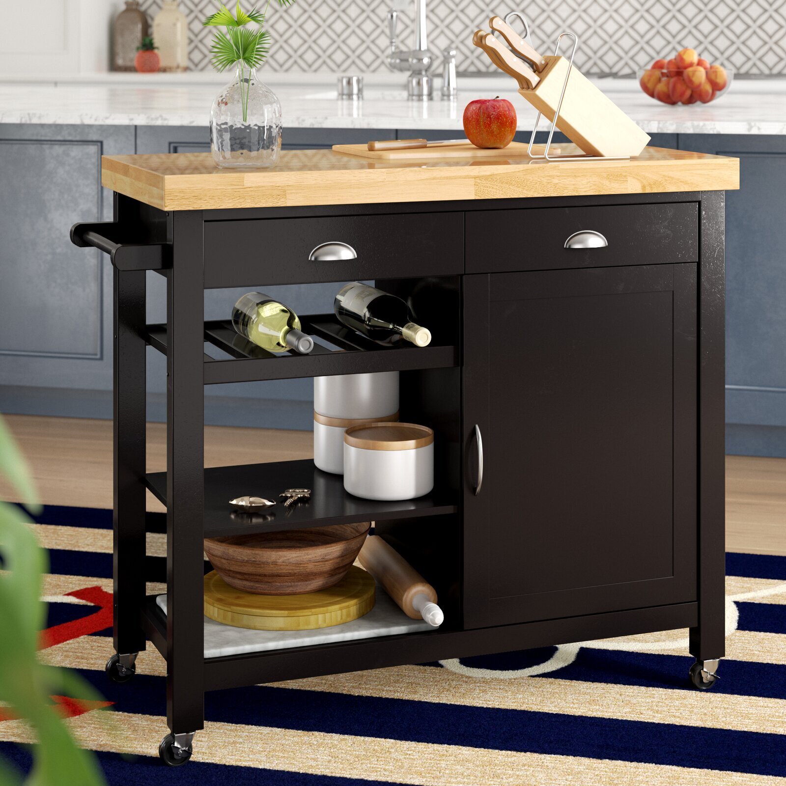 Extra Storage Butcher Block Kitchen Cart
