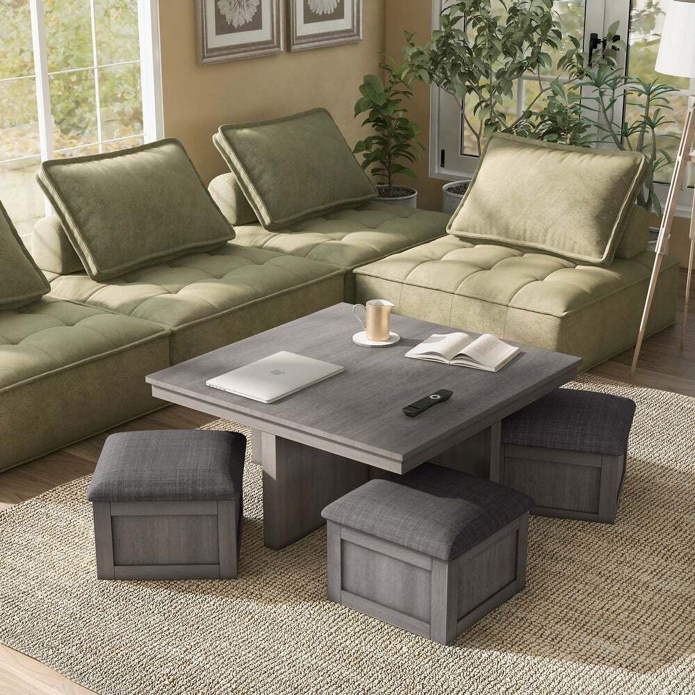 Fabric and Wood Square Coffee Table 