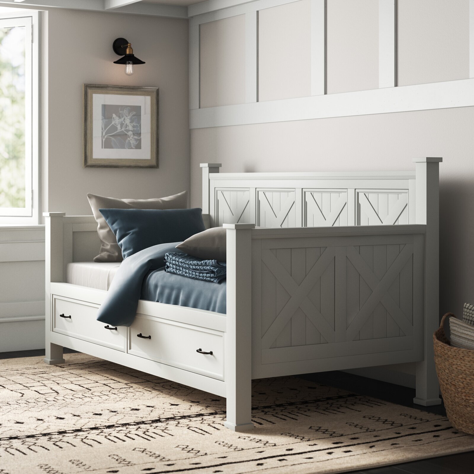 Farmhouse chic wood daybed with storage