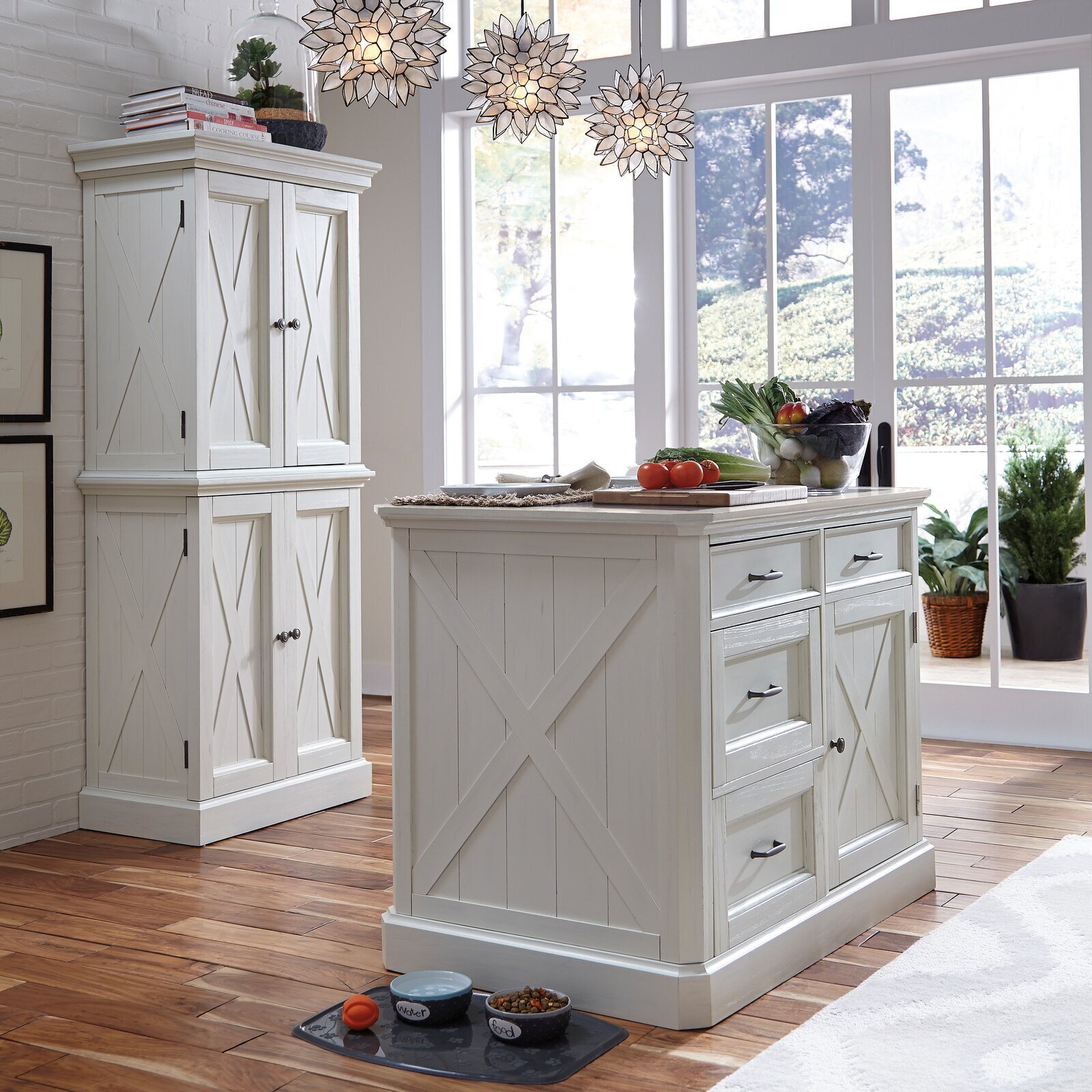 Farmhouse kitchen island with granite top