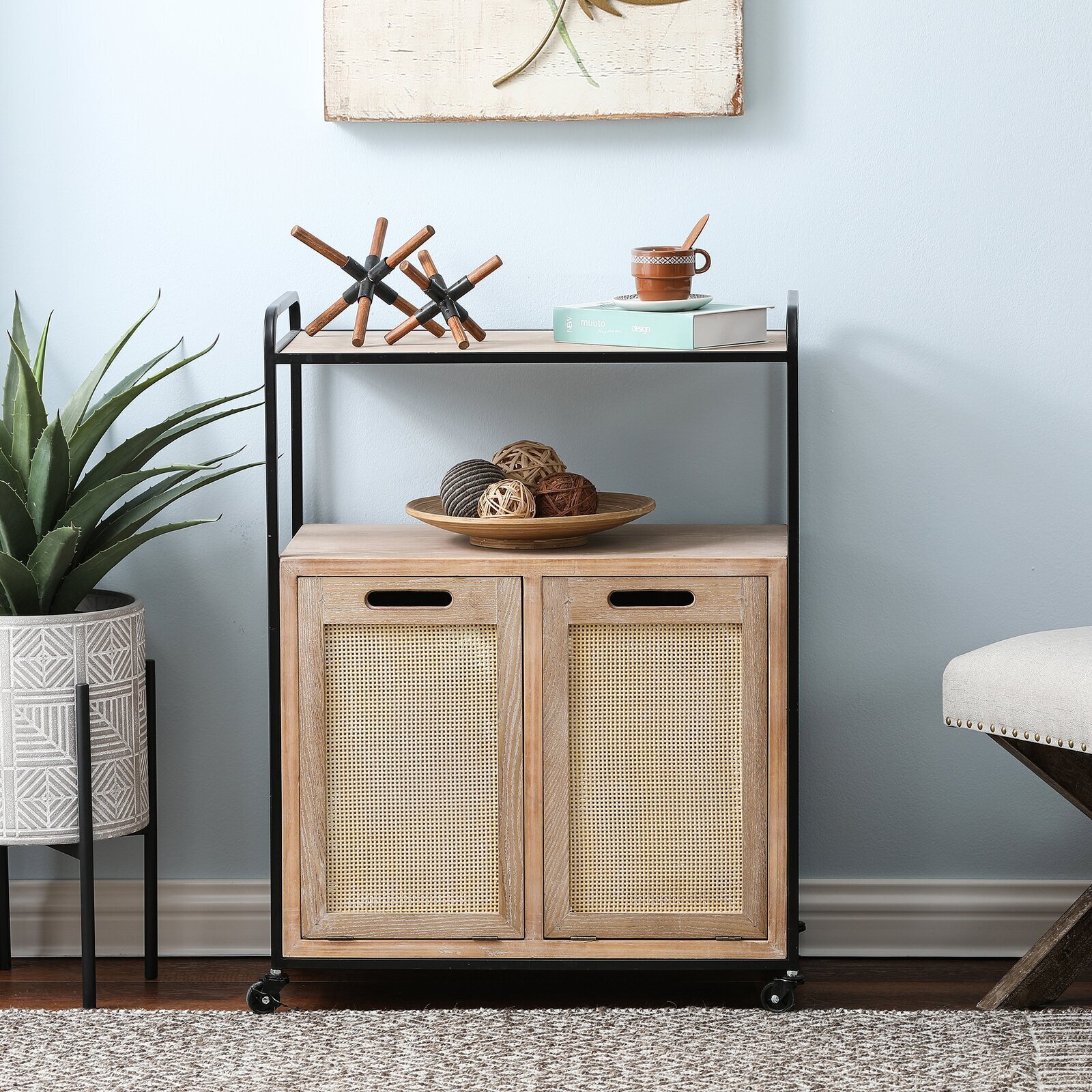 Farmhouse Laundry Hamper Cabinet with Shelves
