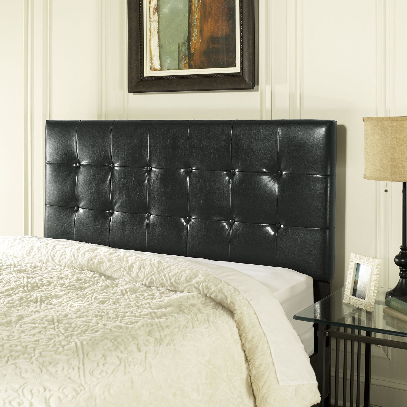 Faux Leather Black Tufted Headboard