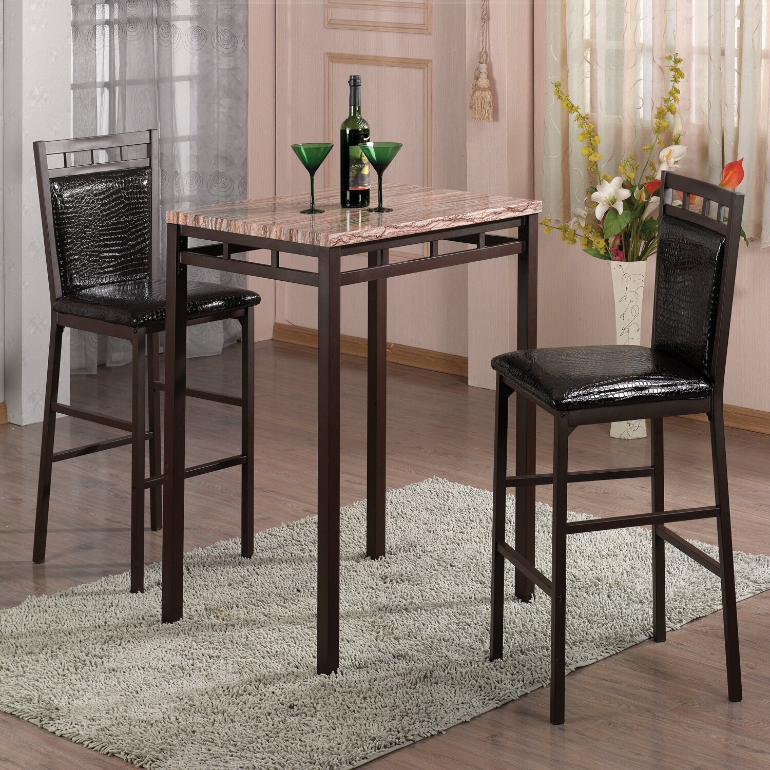 Faux Marble High Top Pub Table and Chairs
