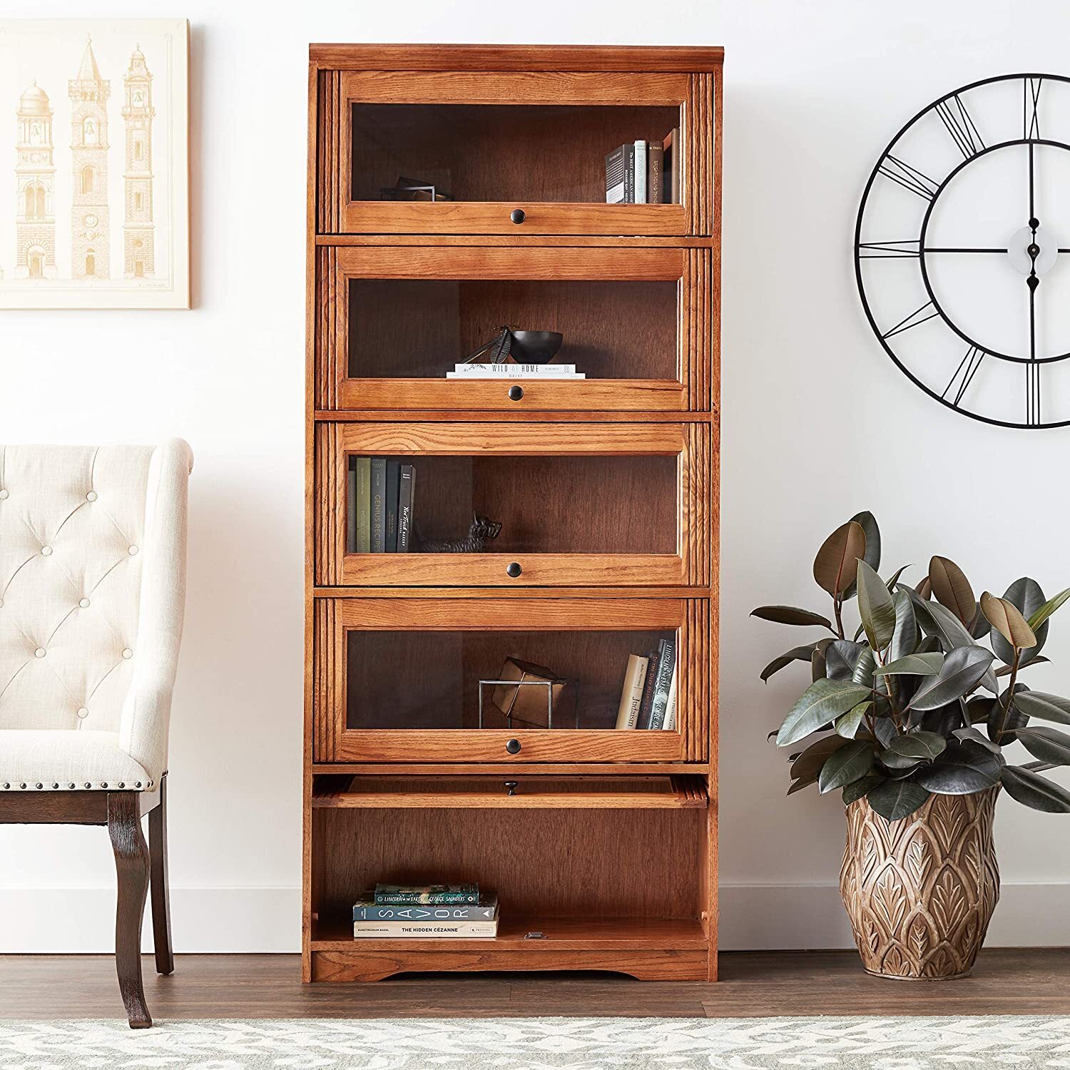 Oak Bookcases With Glass Doors