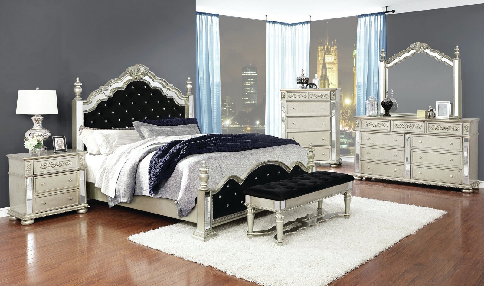 Five Piece Configurable Low Profile 4 Poster Bedroom Set
