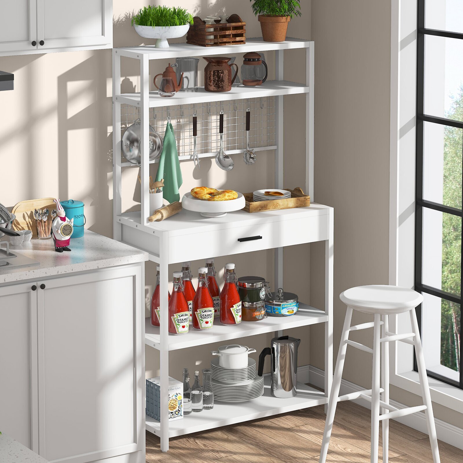 Five Tier Baker’s Shelf with a Drawer