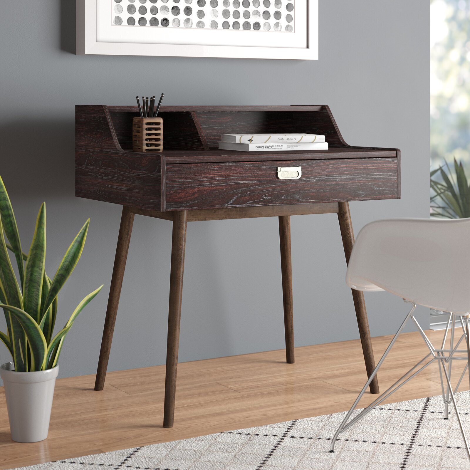 Flat Secretary Desk with Tapered Legs