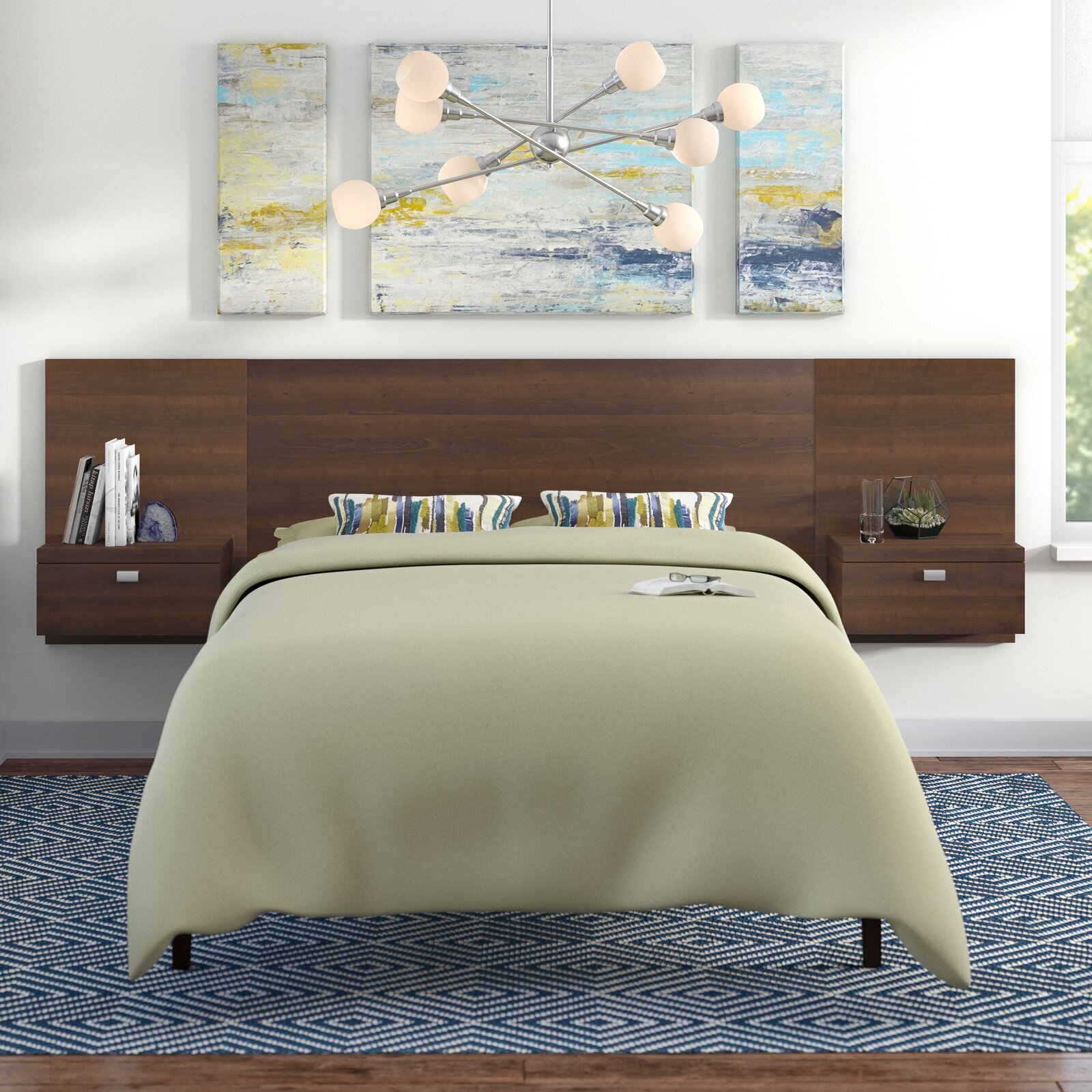 Floating king headboard with hidden storage