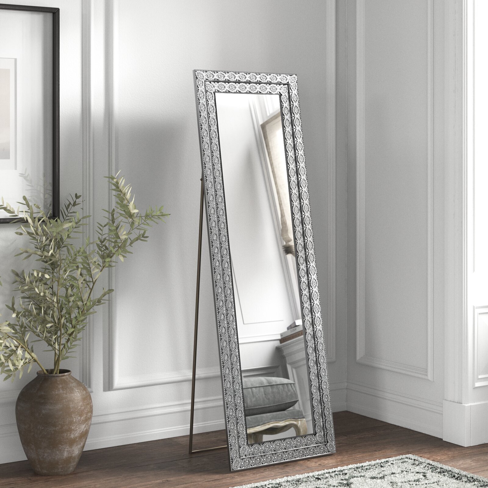 Floor Mirror with Sunburst Motif