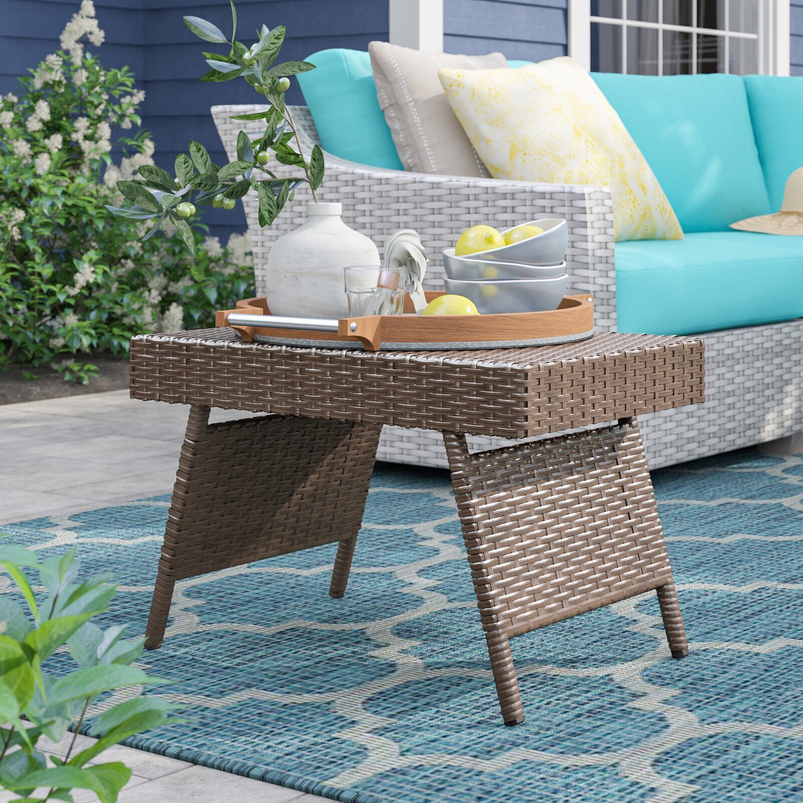 Folding Wicker Side Table