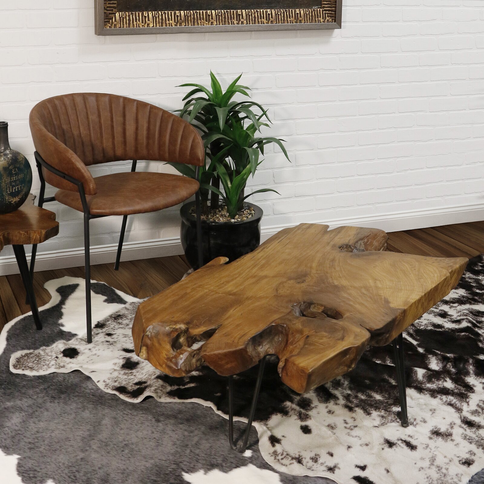 Freeform Wood Coffee Table with Three Legs