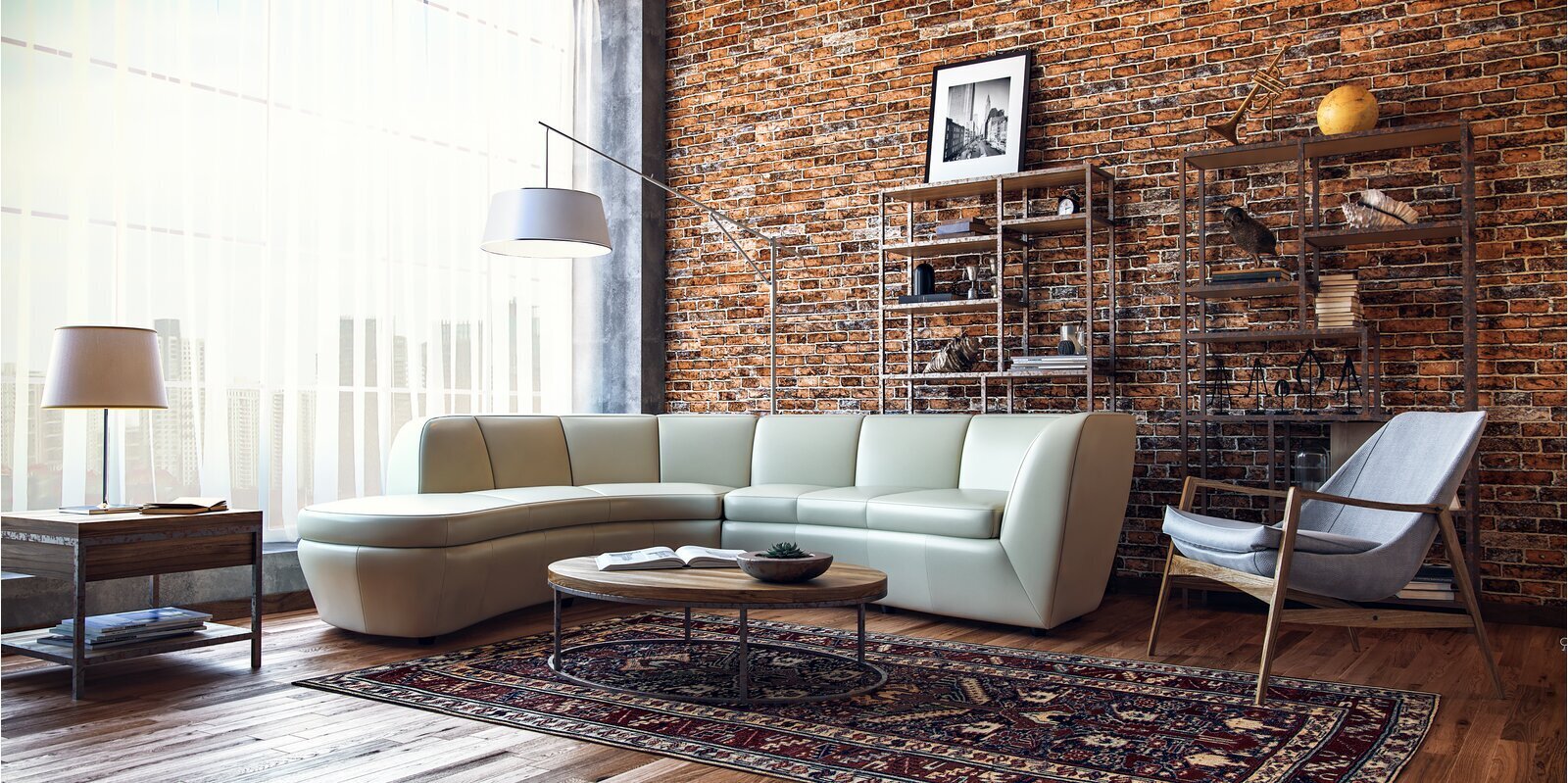 Genuine Leather Cream Sectional Sofa