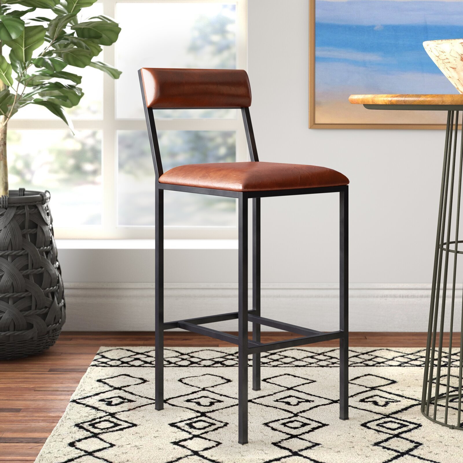 Genuine Leather Wrought Iron Bar Stool