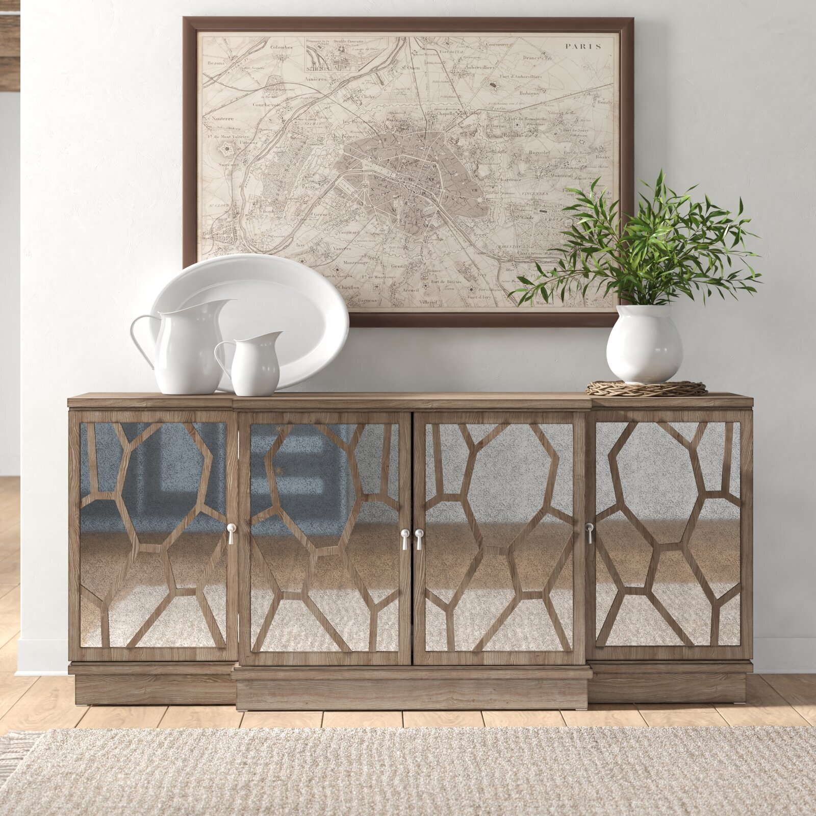 Geometric Buffet with Mirrored Doors