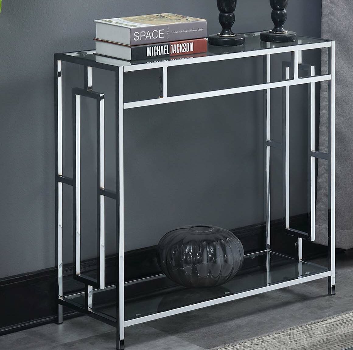 Geometric Glass and Chrome Console Table