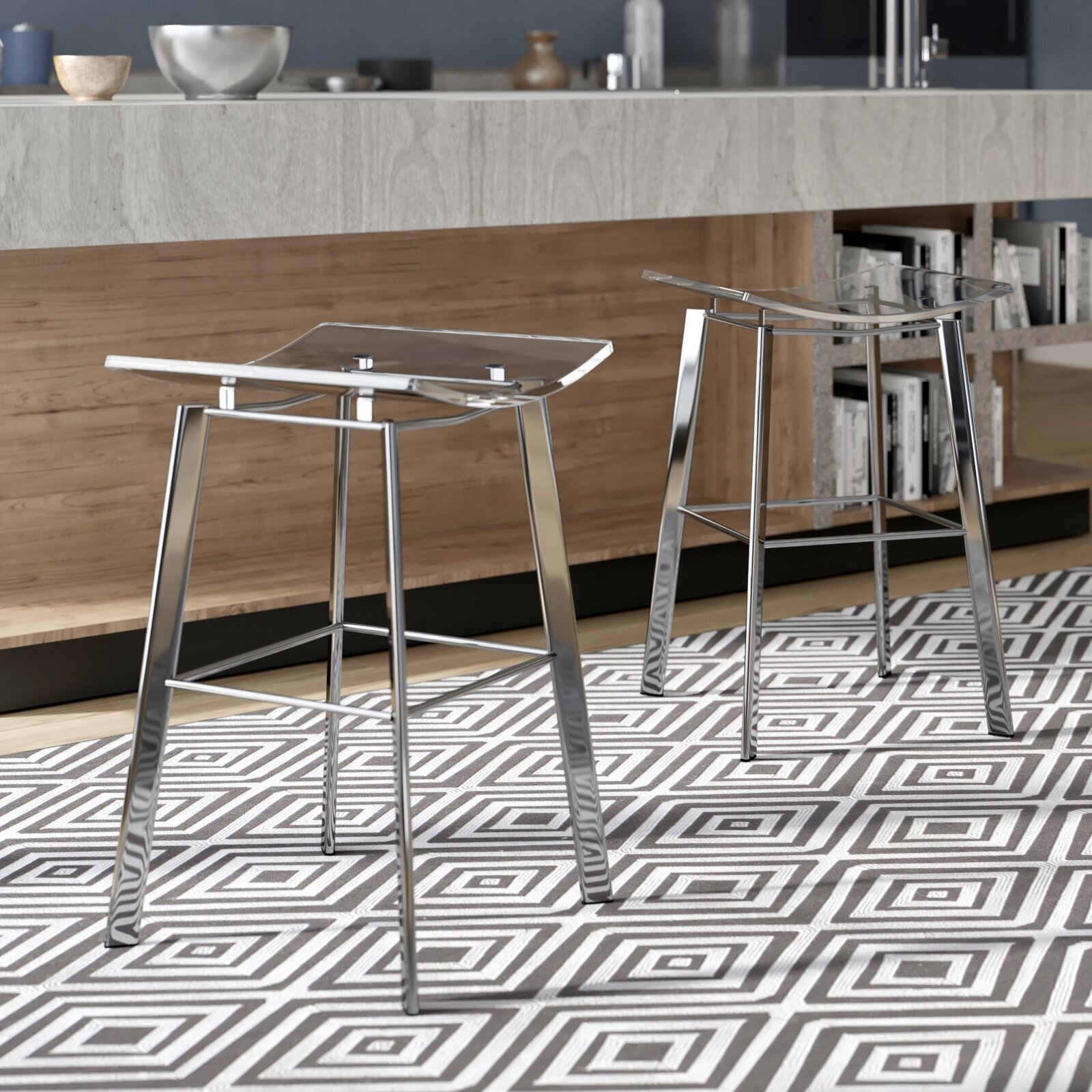 Ghost bar stools with legs in an accent hue