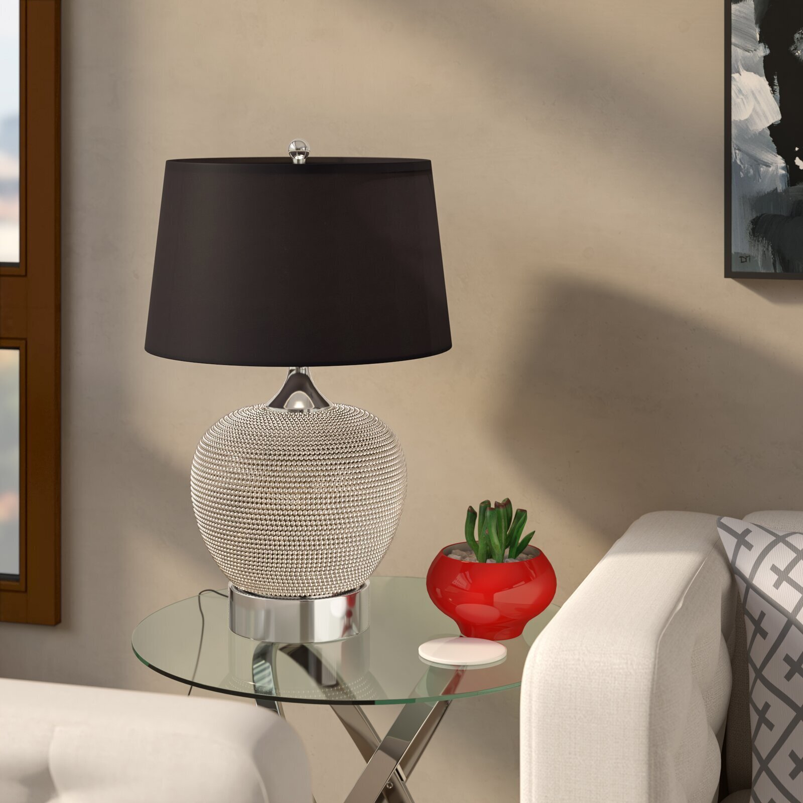 Glamorous silk and resin table lamp