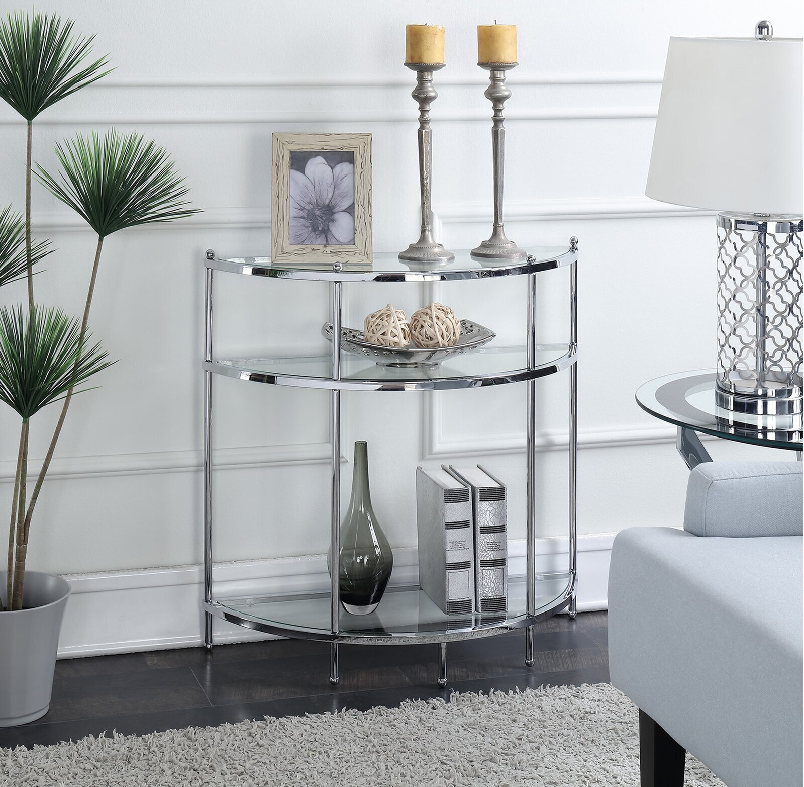 Glass and Chrome Half Circle Table 