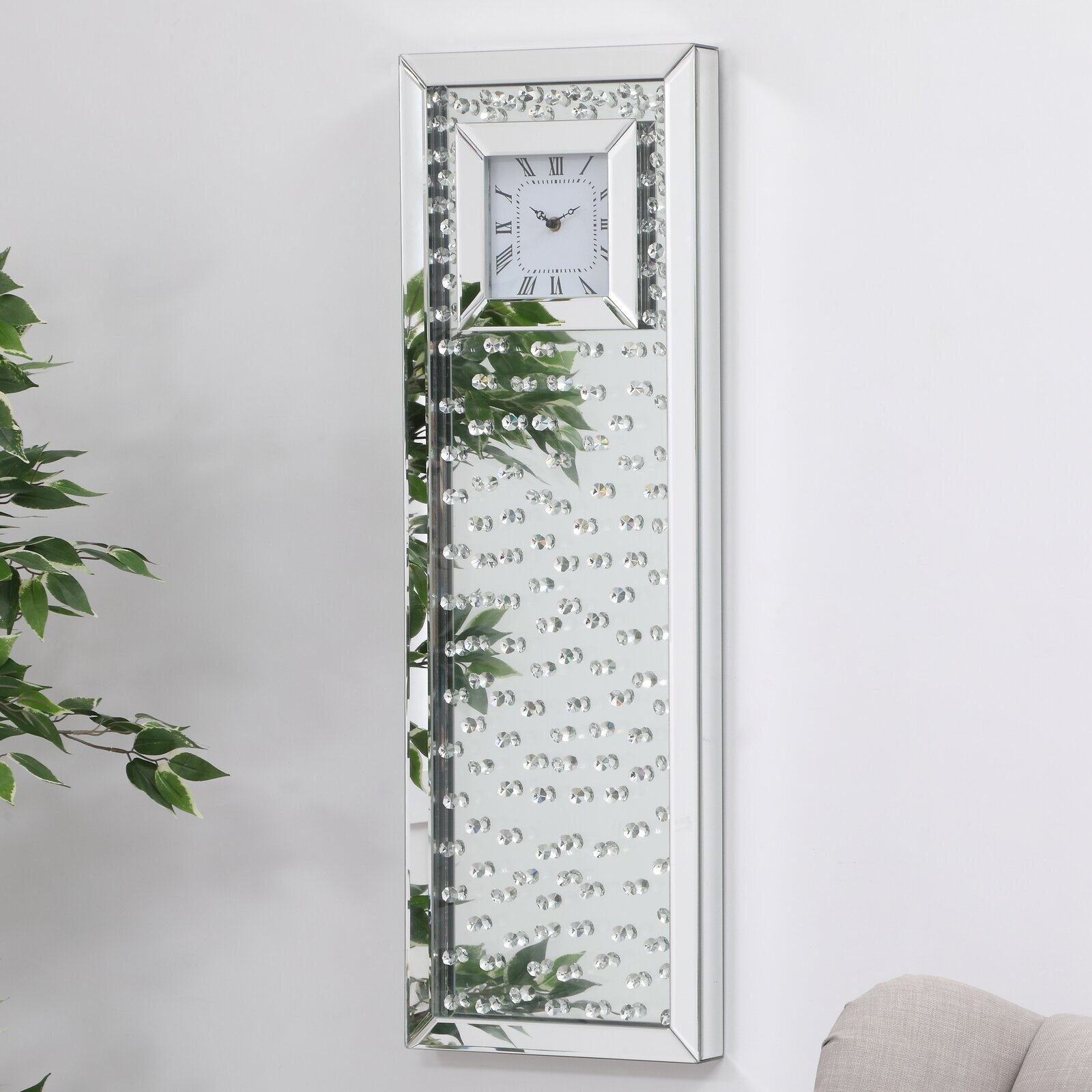 Glass And Diamante Rectangular Clock 