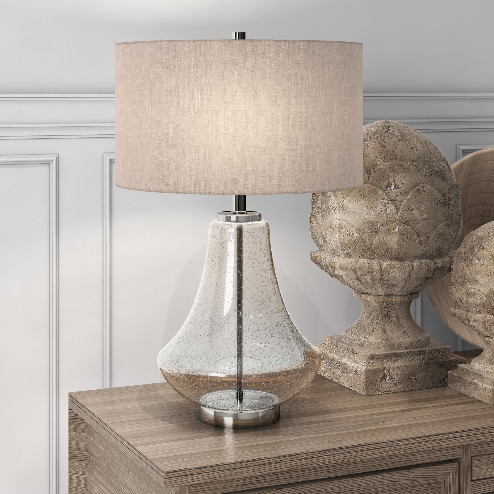 Glass and metal Pewter table lamp