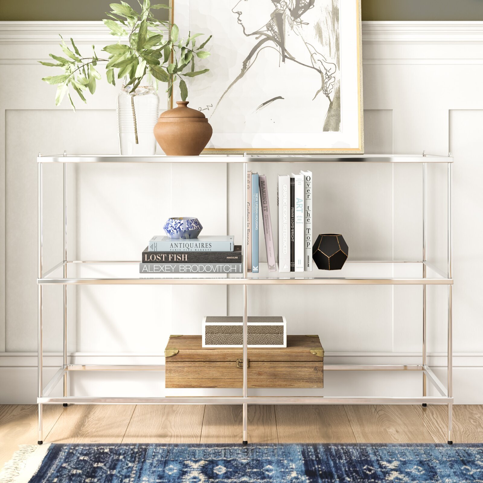 Glass Hall Table with Shelves