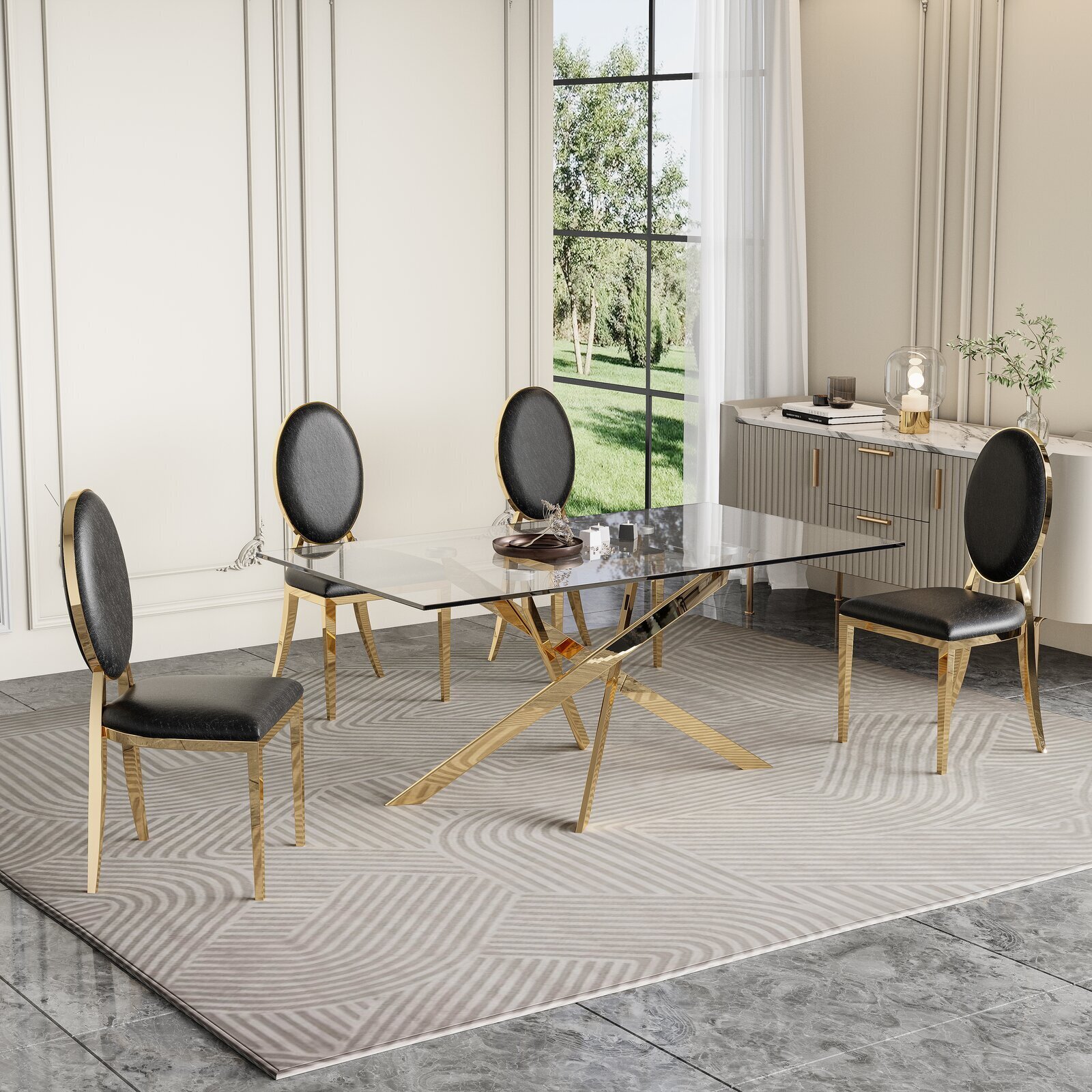 Glass Rectangular Pedestal Table