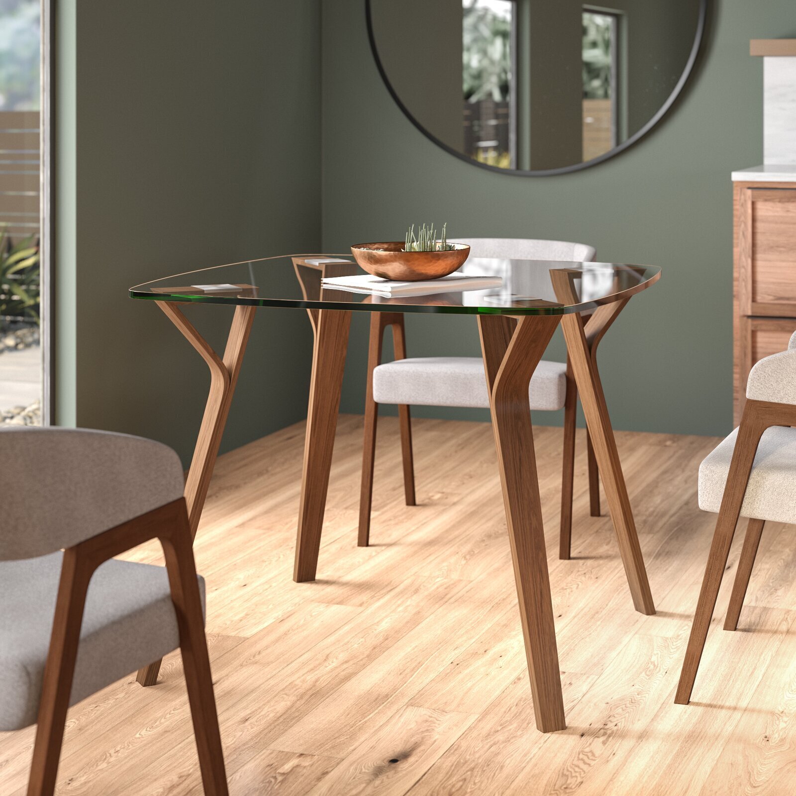 Glass Square Dining Table With Wood Base 