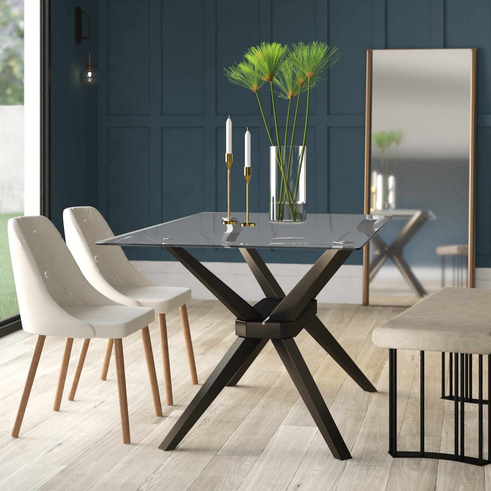 Glass Top Dining Table With Wooden Base