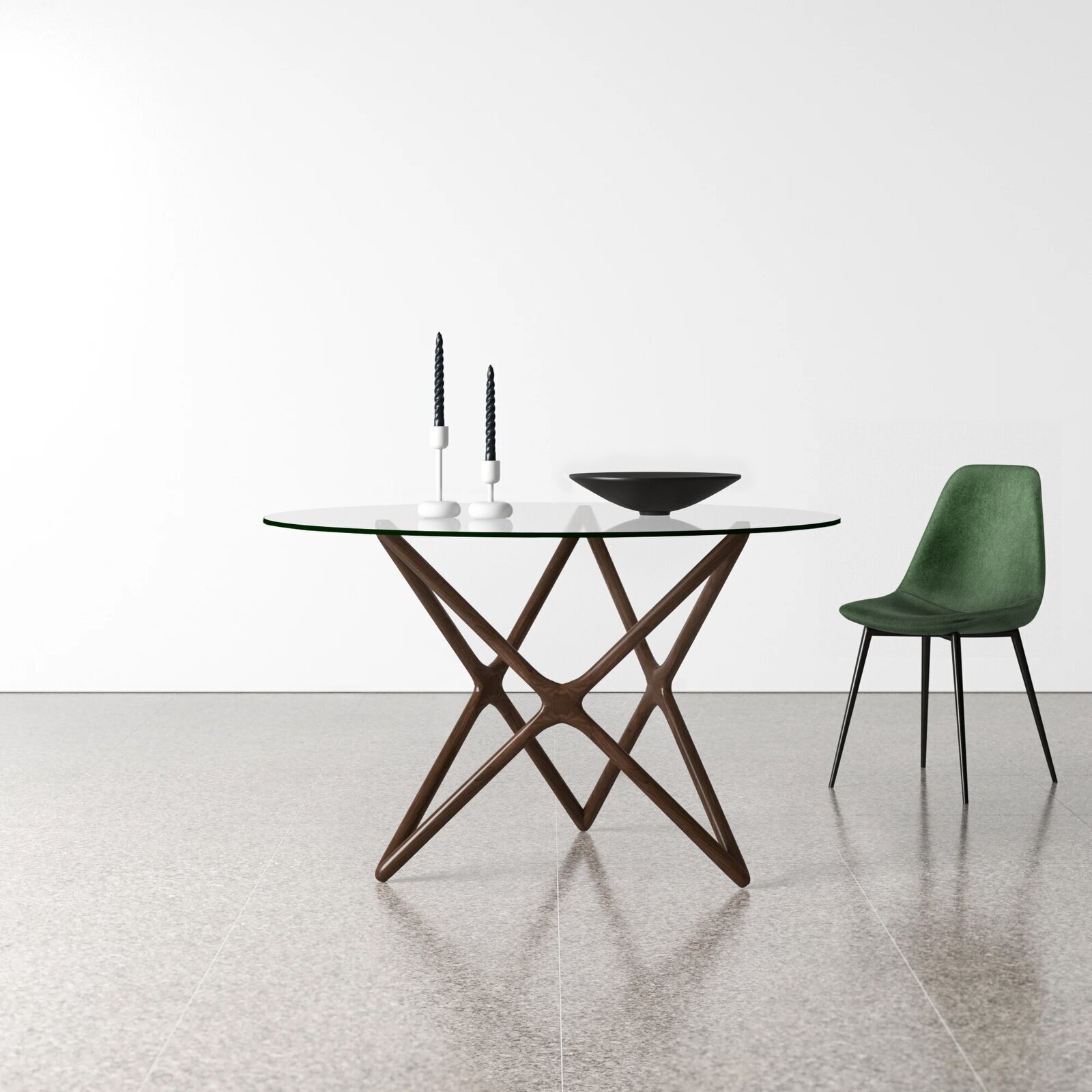 Glass Top Dining Table With X shaped Wood Base 