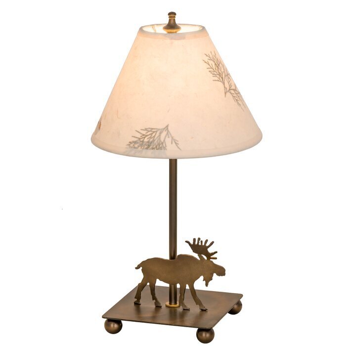 Gold Painted Moose Lamp With Pressed Flower Design 