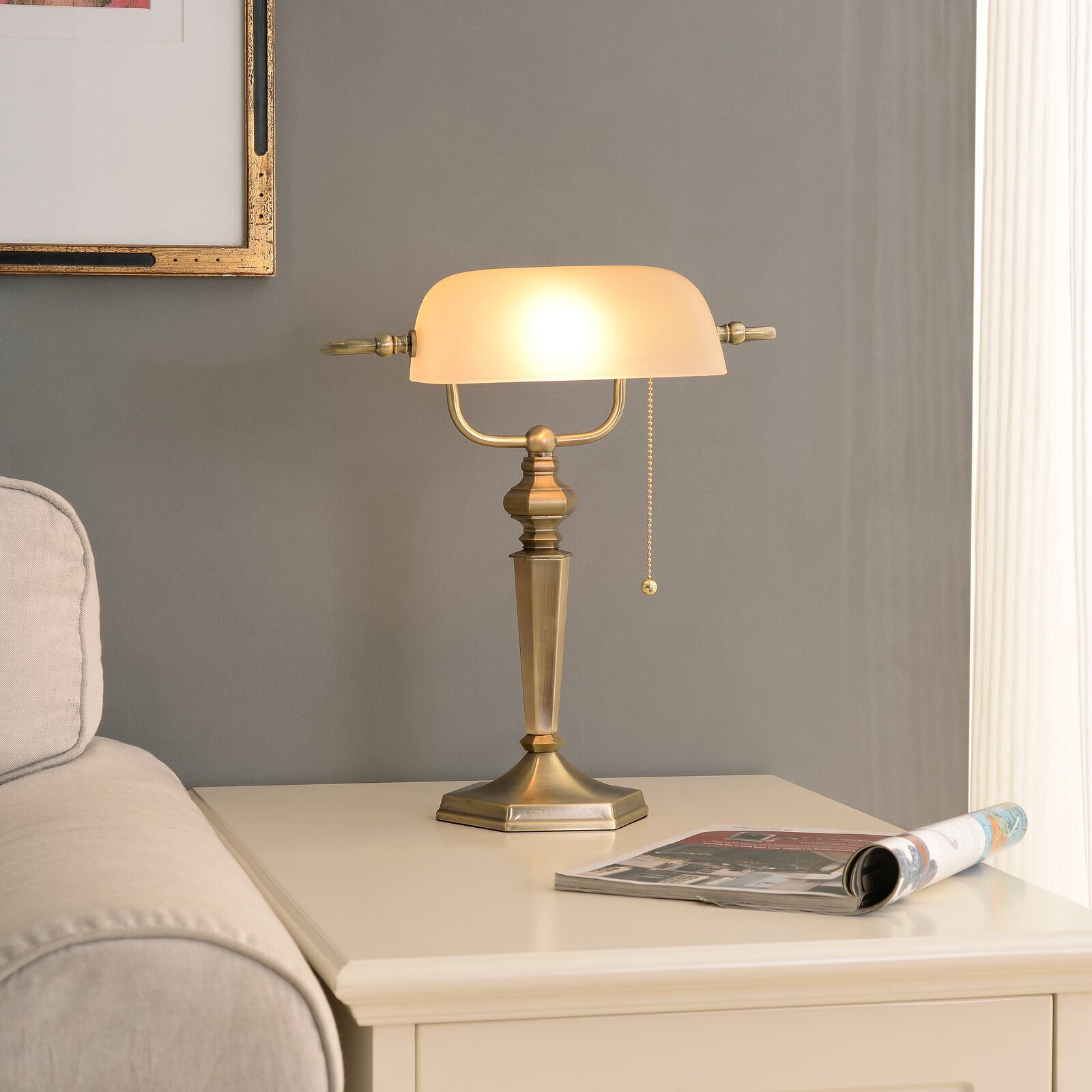 Golden bronze banker’s lamp 