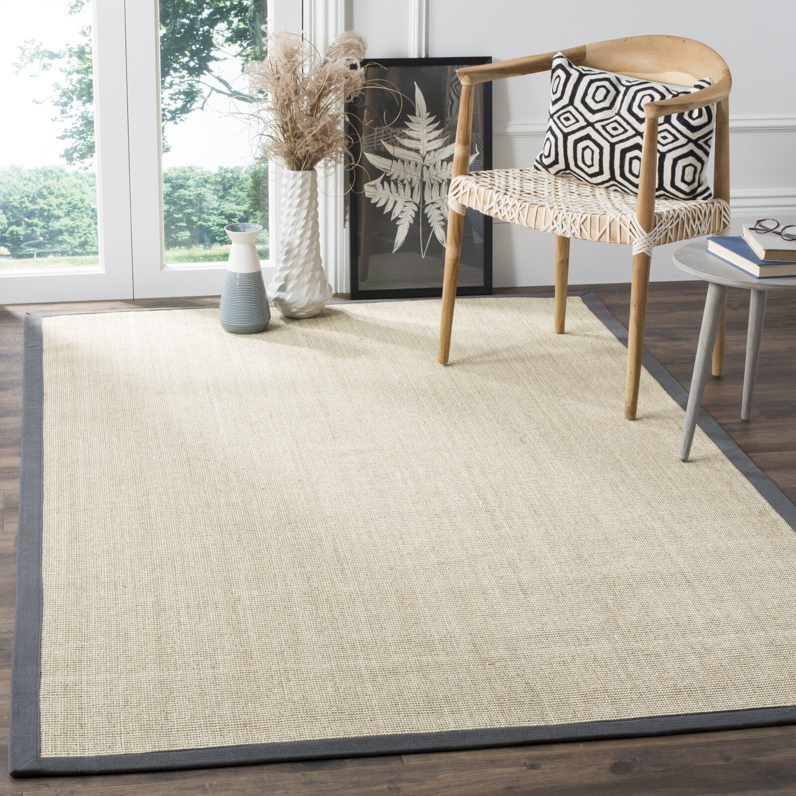Gray Area Japandi Rug With Border 