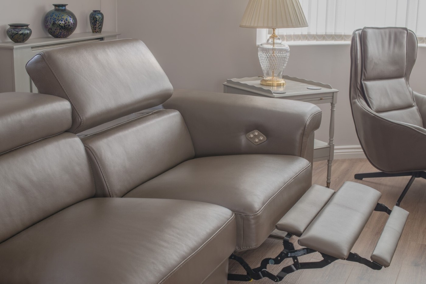 Grey leather sofa recliner