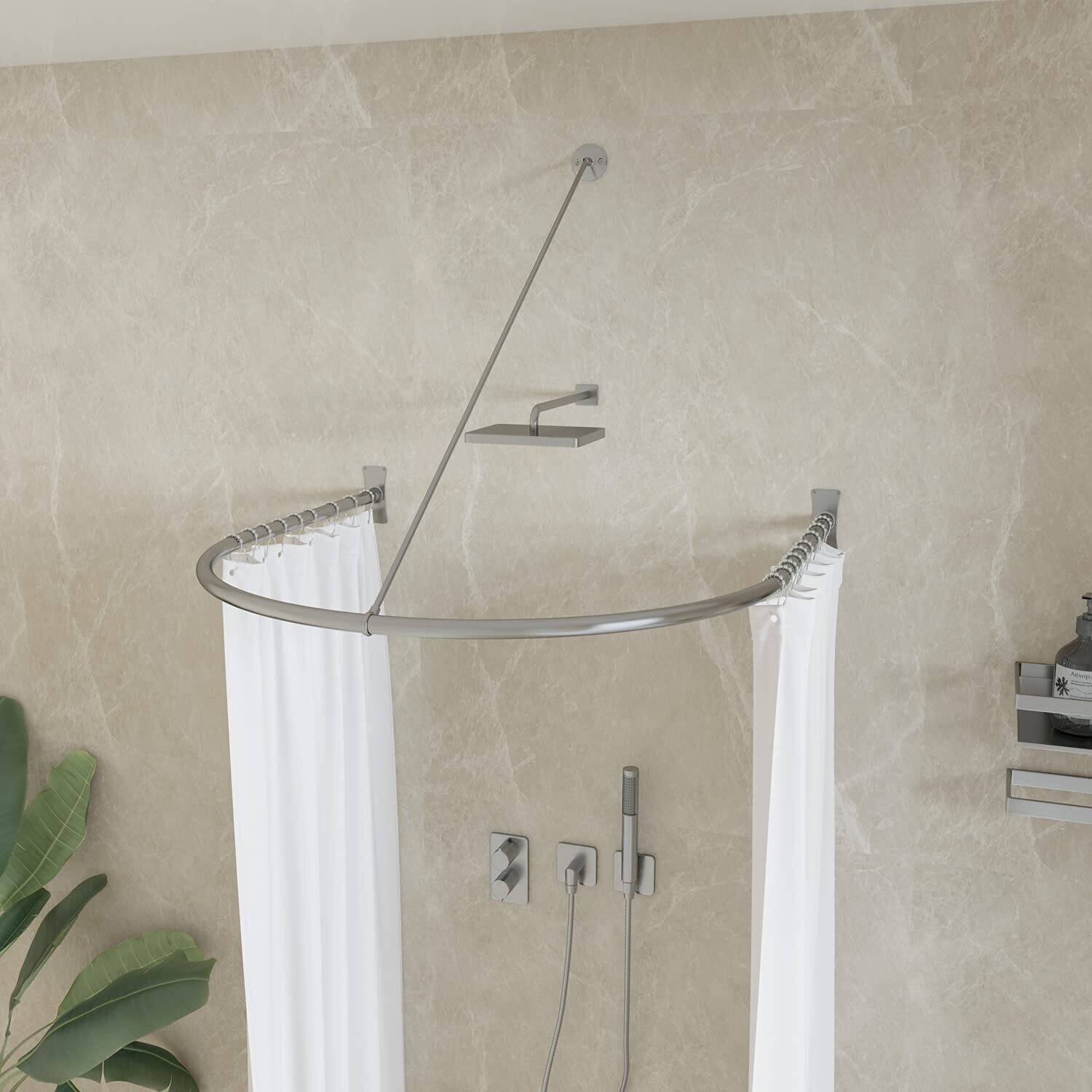 Half circle shower curtain rod