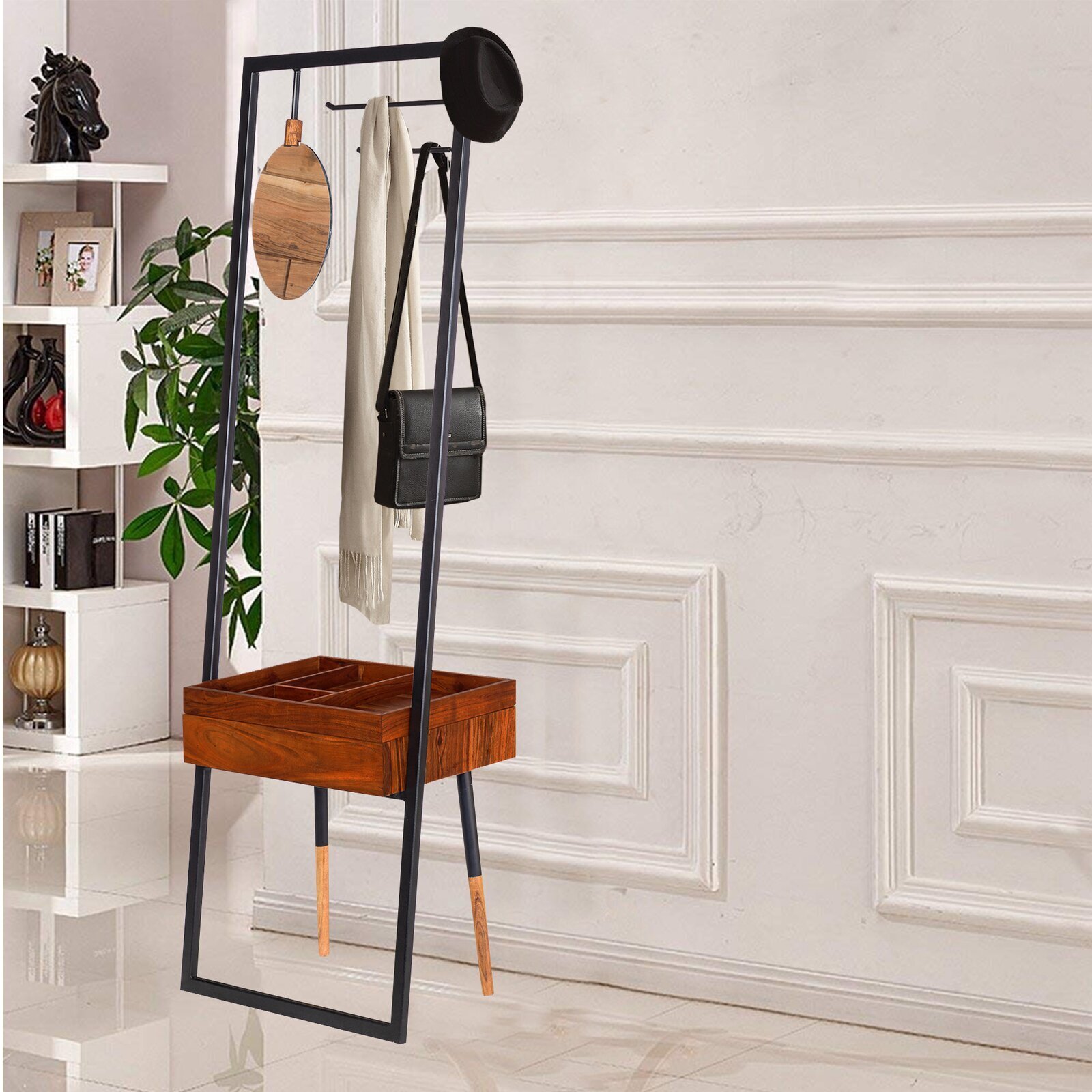 Hallway Coat Rack With Mirror and Organizer