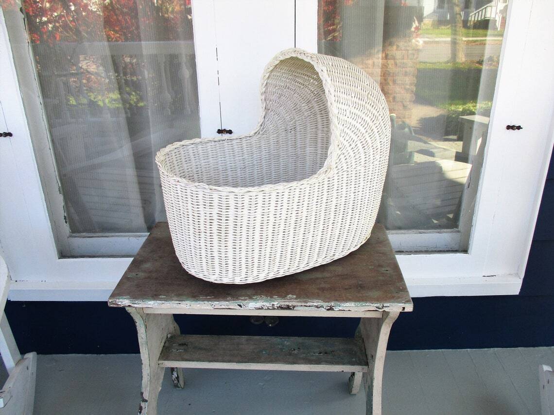 Handle less Vintage Baby Bassinet Basket with Hood