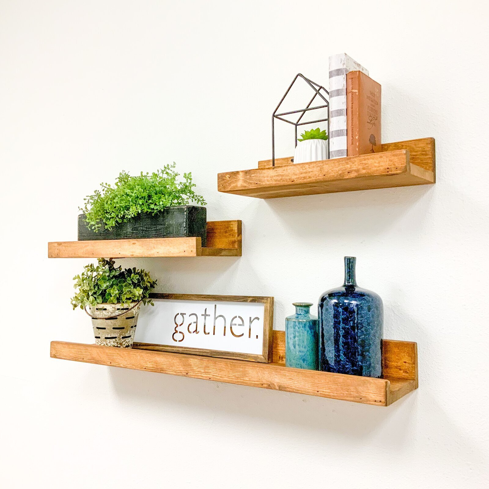 High back wooden floating shelves