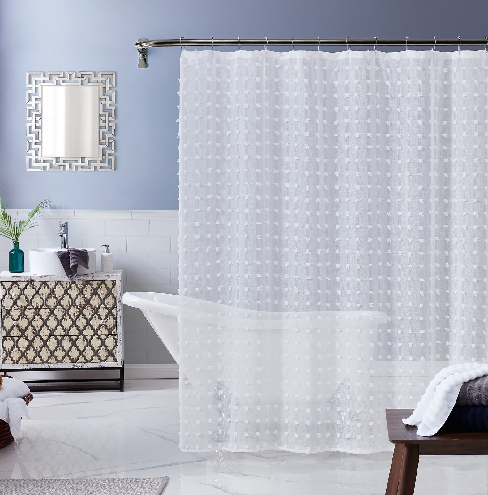High end luxury shower curtain with sheer fabrics