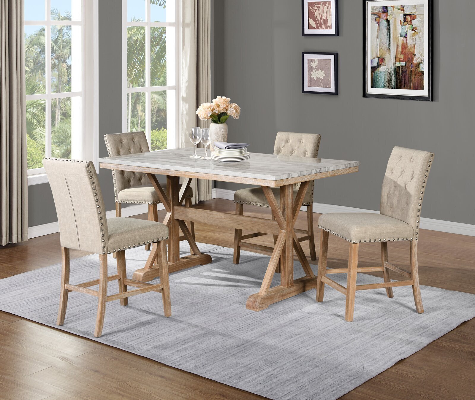 High Top Table with Velvet Chairs