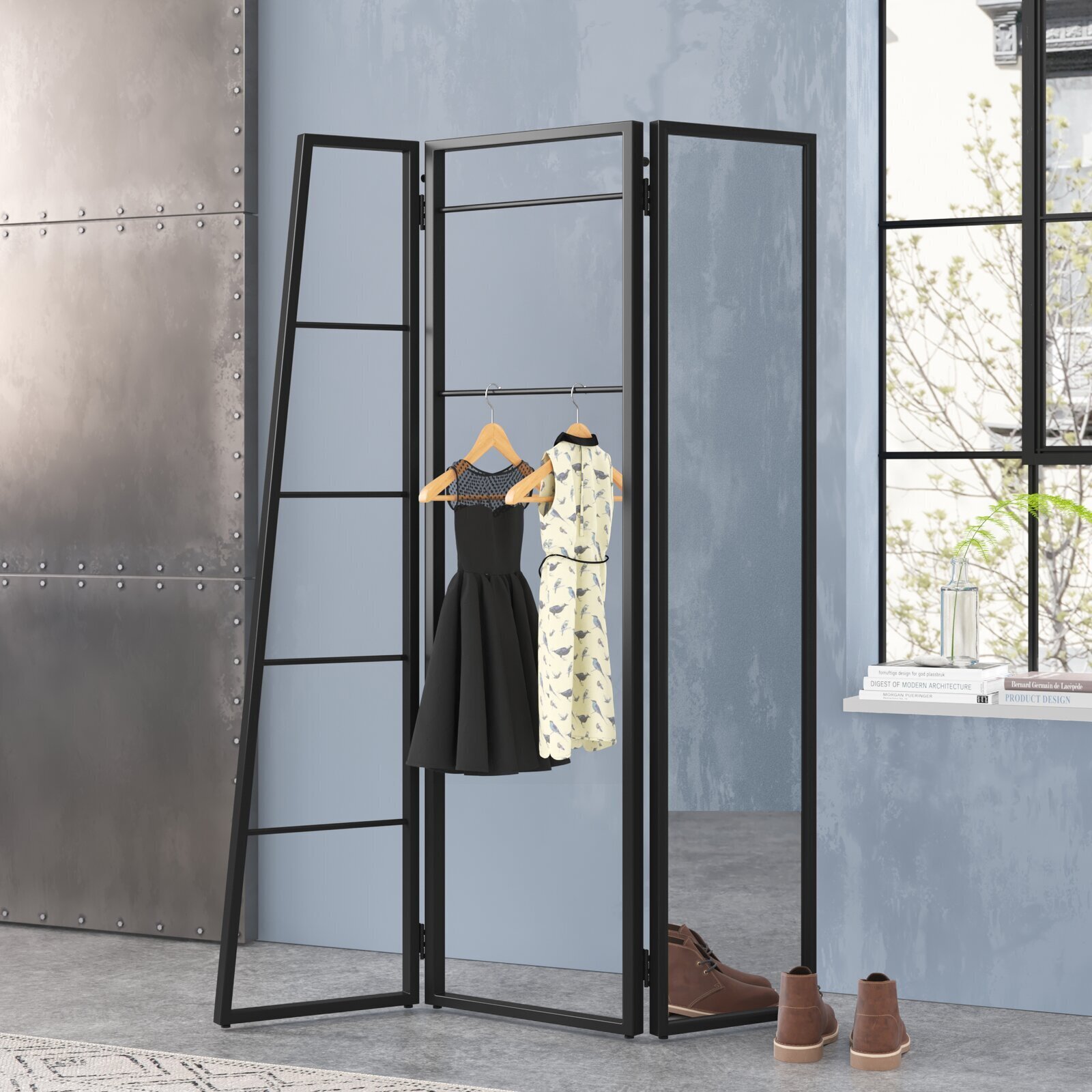 Hinged Coat Rack With Mirror
