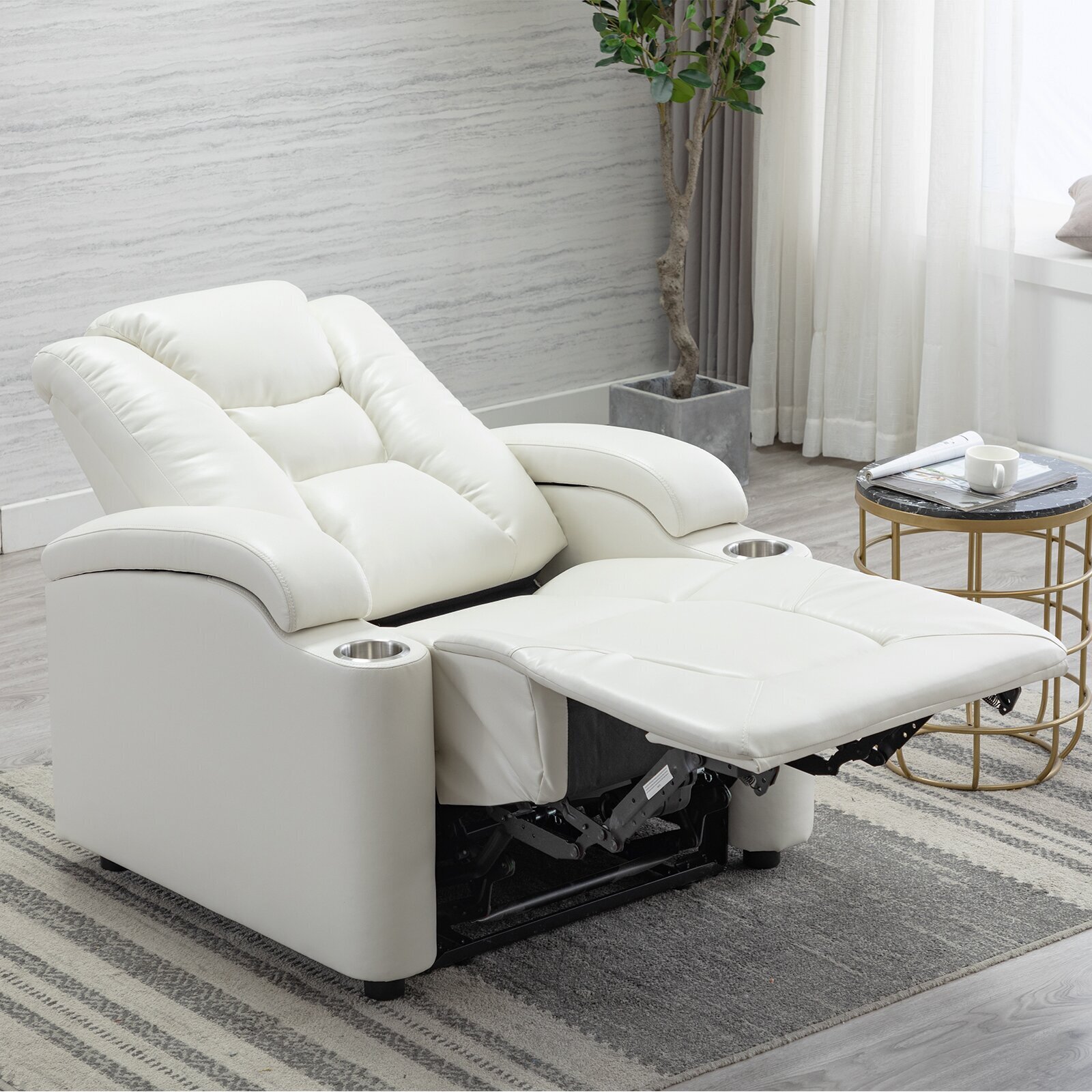 Home Theater Style Faux Leather Recliner with Cup Holder and USB