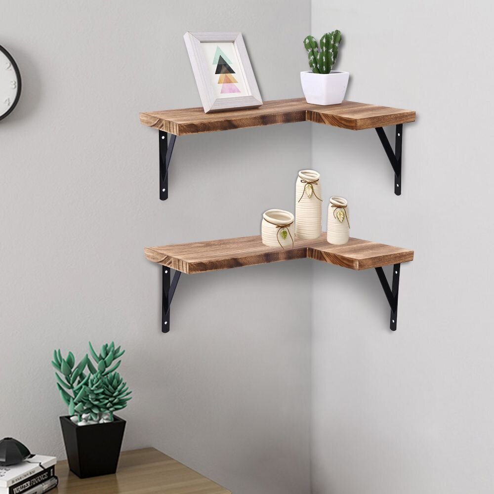 Industrial corner floating shelves