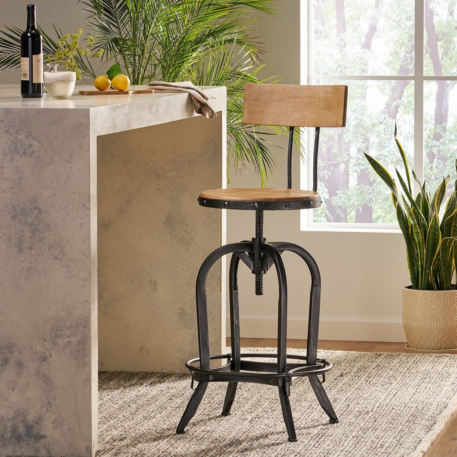 Industrial Full Back Swivel Bar Stool
